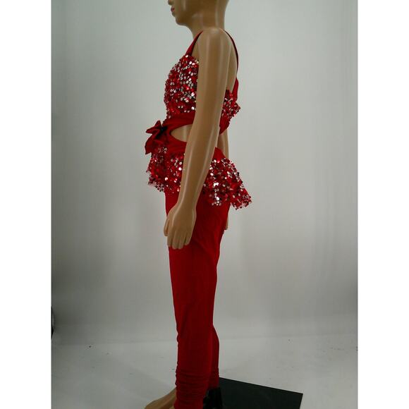 Dance Costume Weissman Medium Child Red Jumpsuit Jazz Sequin Cut Out Pageant - Picture 3 of 4